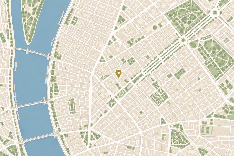 Budapest belvárosának sematikus térképillusztrációja