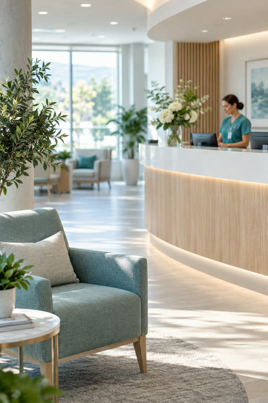 A klinika recepciója és kényelmes várója