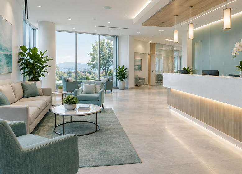 Világos klinikai recepció és váró