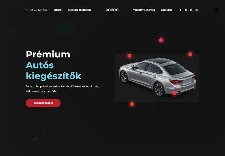 Prémium autós kiegészítők és alkatrészek webáruháza – a sablon nyitóoldala