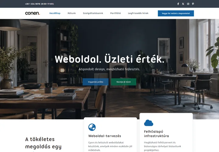 Vállalati webfejlesztő és digitális ügynökség – a sablon nyitóoldala