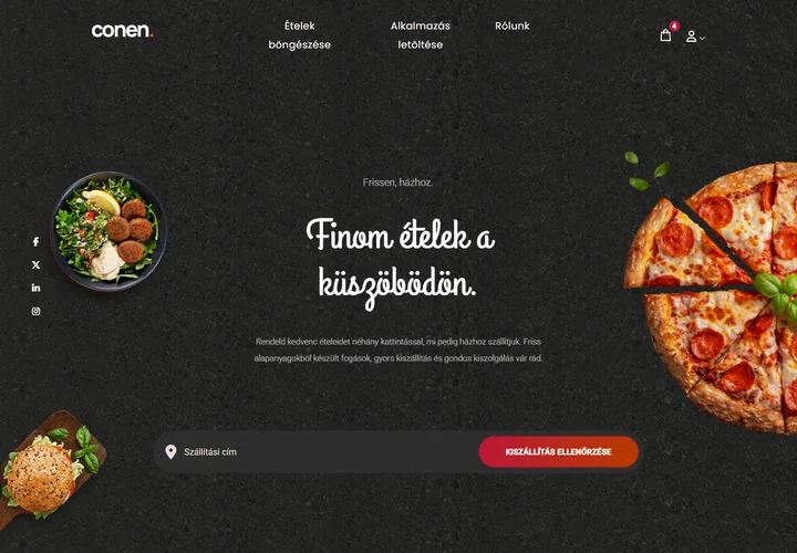 Gyors és megbízható ételkiszállító platform és alkalmazás – a sablon nyitóoldala