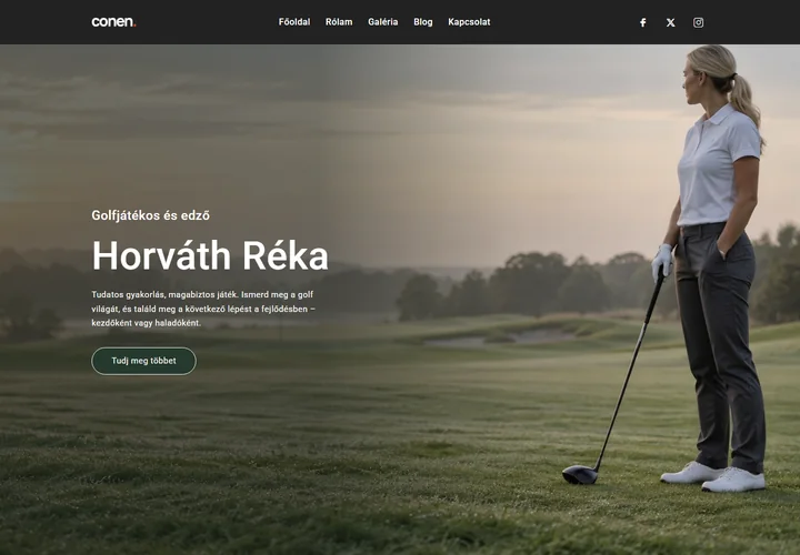 Professzionális golfjátékos és edző bemutatkozó oldala – a sablon nyitóoldala
