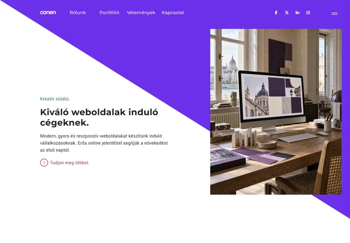 Minimalista startup webtervező és márkaépítő stúdió – a sablon nyitóoldala