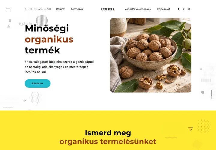 Organikus mezőgazdasági termékeket bemutató weboldal – a sablon nyitóoldala