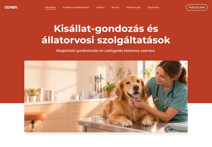 Állatorvosi rendelő és kisállat-kozmetika honlapja – a sablon nyitóoldala
