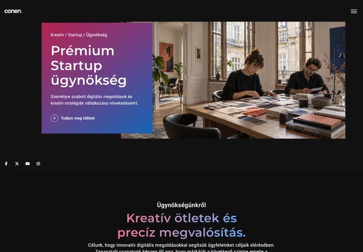 Kreatív startup ügynökség – a sablon nyitóoldala