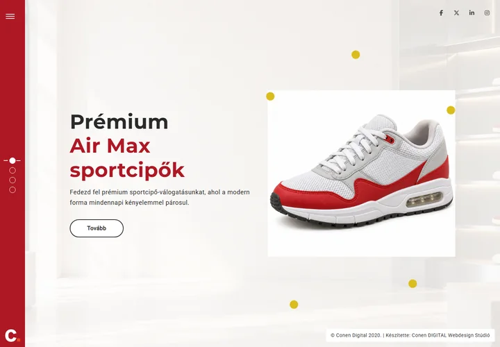 Márkás utcai és sportcipők termékbemutató oldala – a sablon nyitóoldala