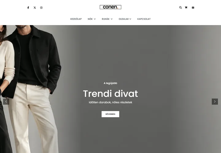 Elegáns női ruházati és divat webáruház – a sablon nyitóoldala