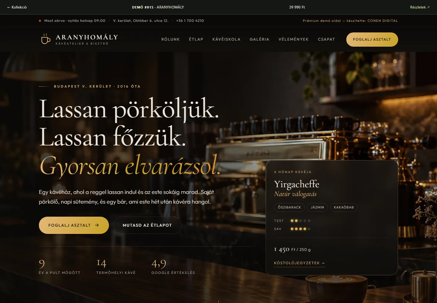 Kávéatelier és bisztró – a sablon nyitóoldala
