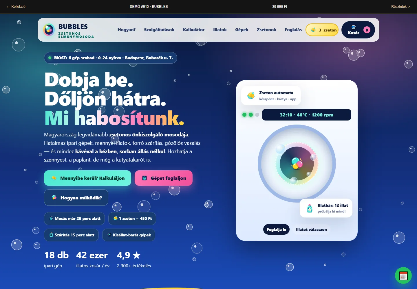 Interaktív élménymosoda – a sablon nyitóoldala