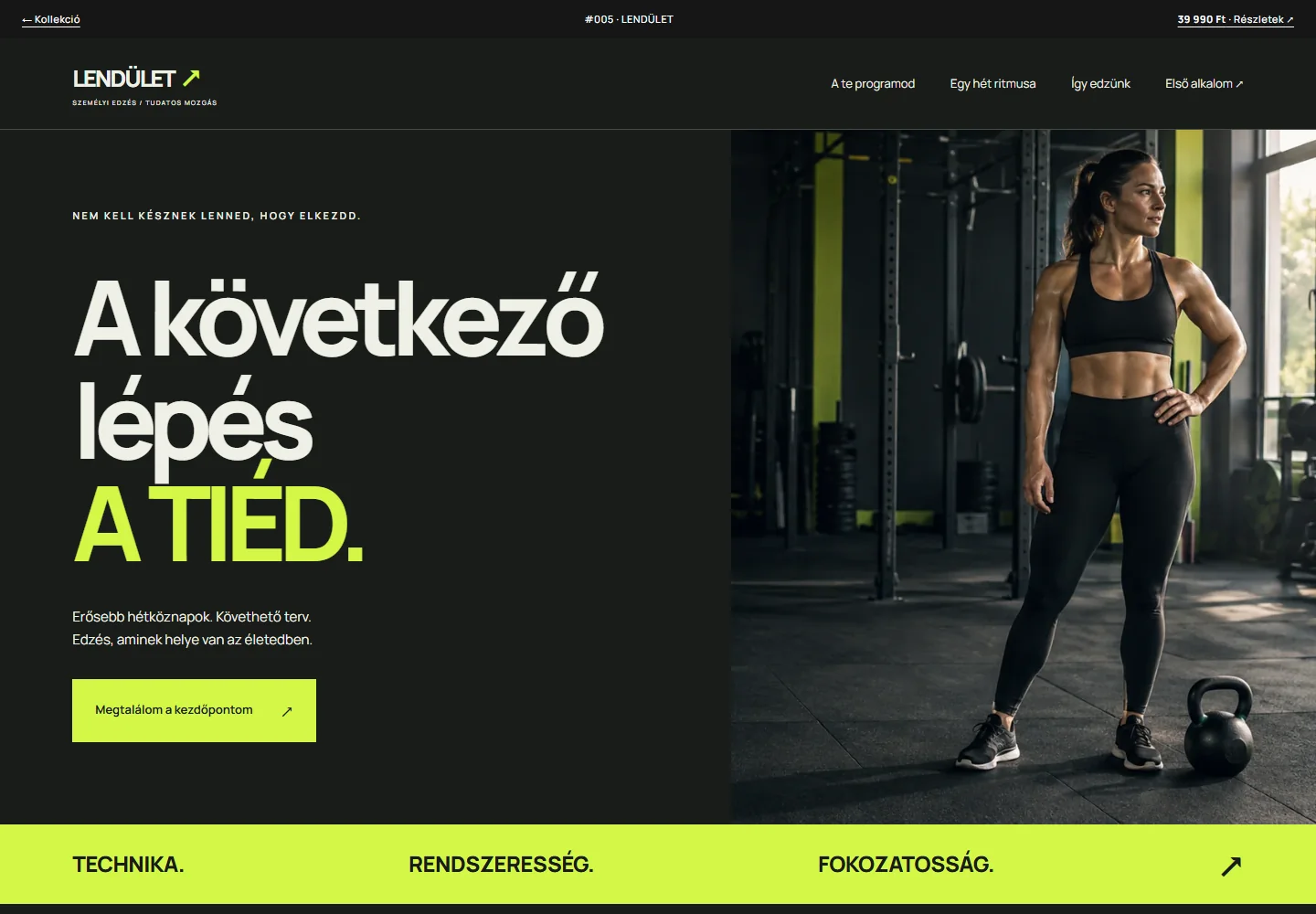 Személyi edzés és mozgás – a sablon nyitóoldala
