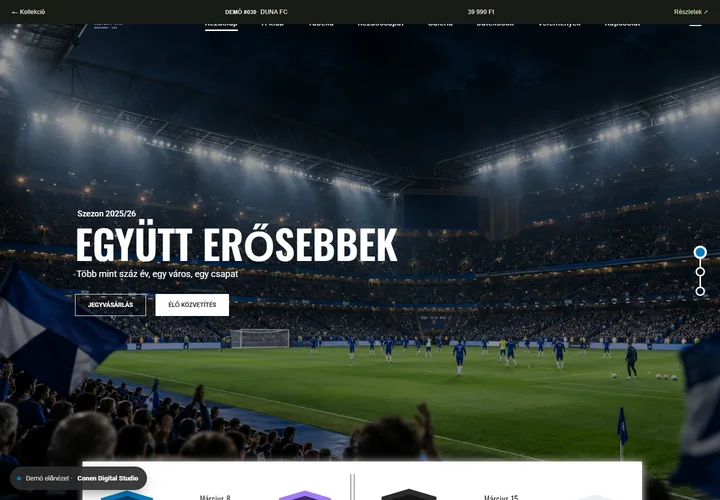 Futballklub és csapat – a sablon nyitóoldala