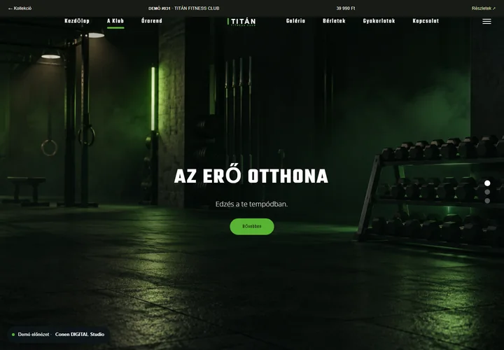 Edzőterem és fitneszklub – a sablon nyitóoldala