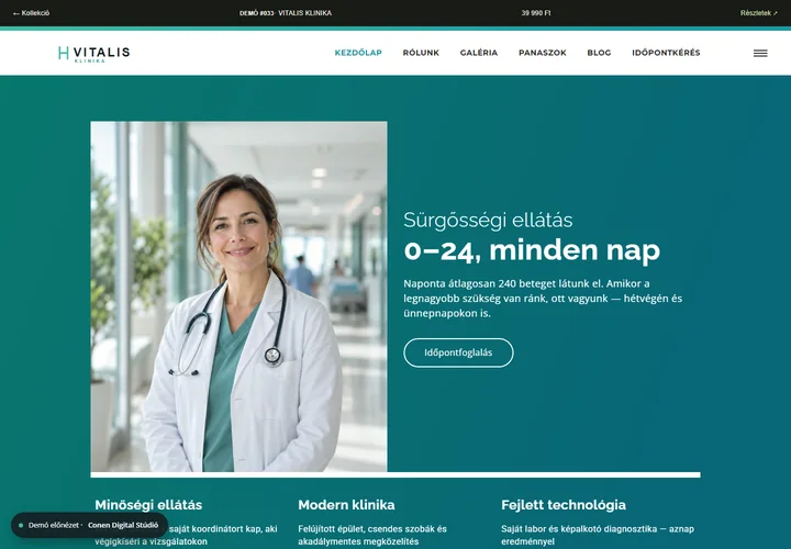 Magánklinika és szakrendelés – a sablon nyitóoldala