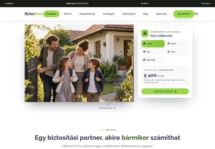 Biztosítási ügynökség – a sablon nyitóoldala