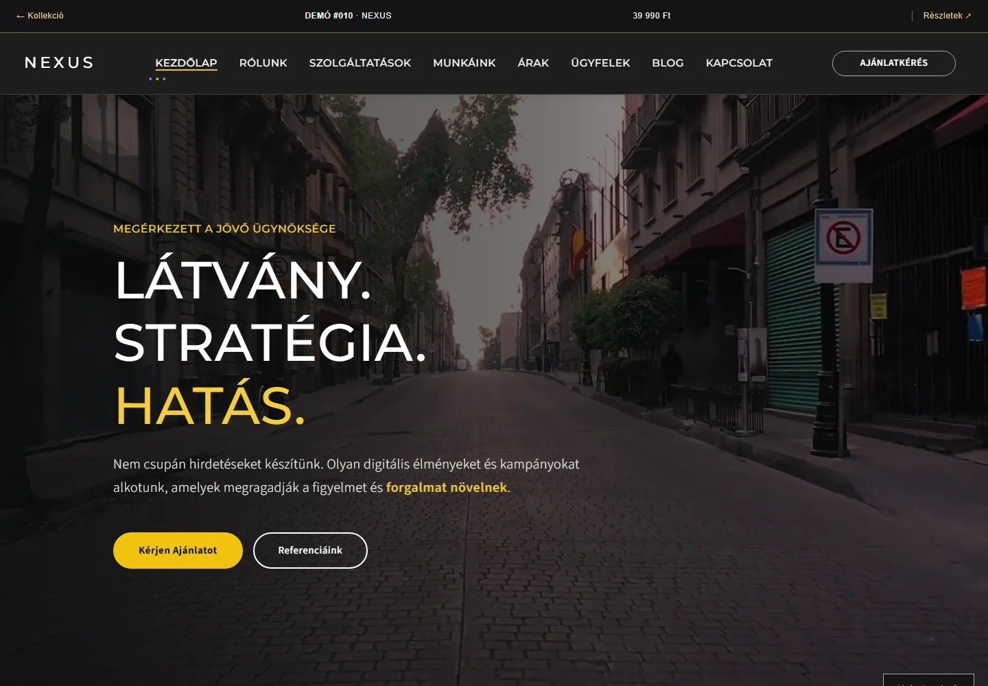 Kreatív és digitális ügynökség – a sablon nyitóoldala