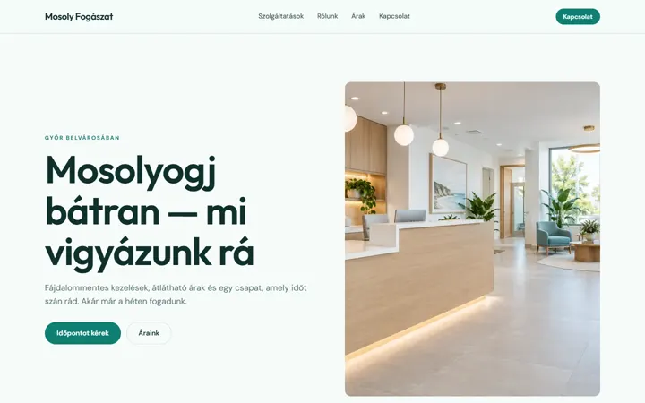 A fogászati minta-weboldal nyitóoldala