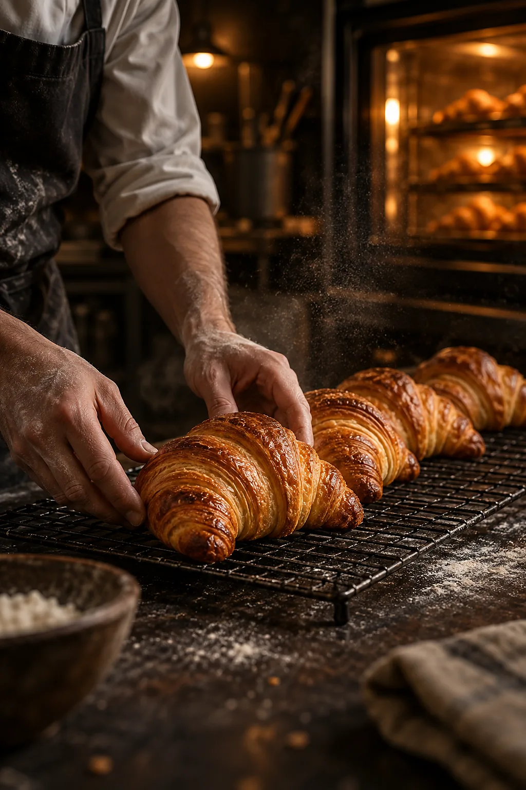 Frissen sült croissant-ok a rácson