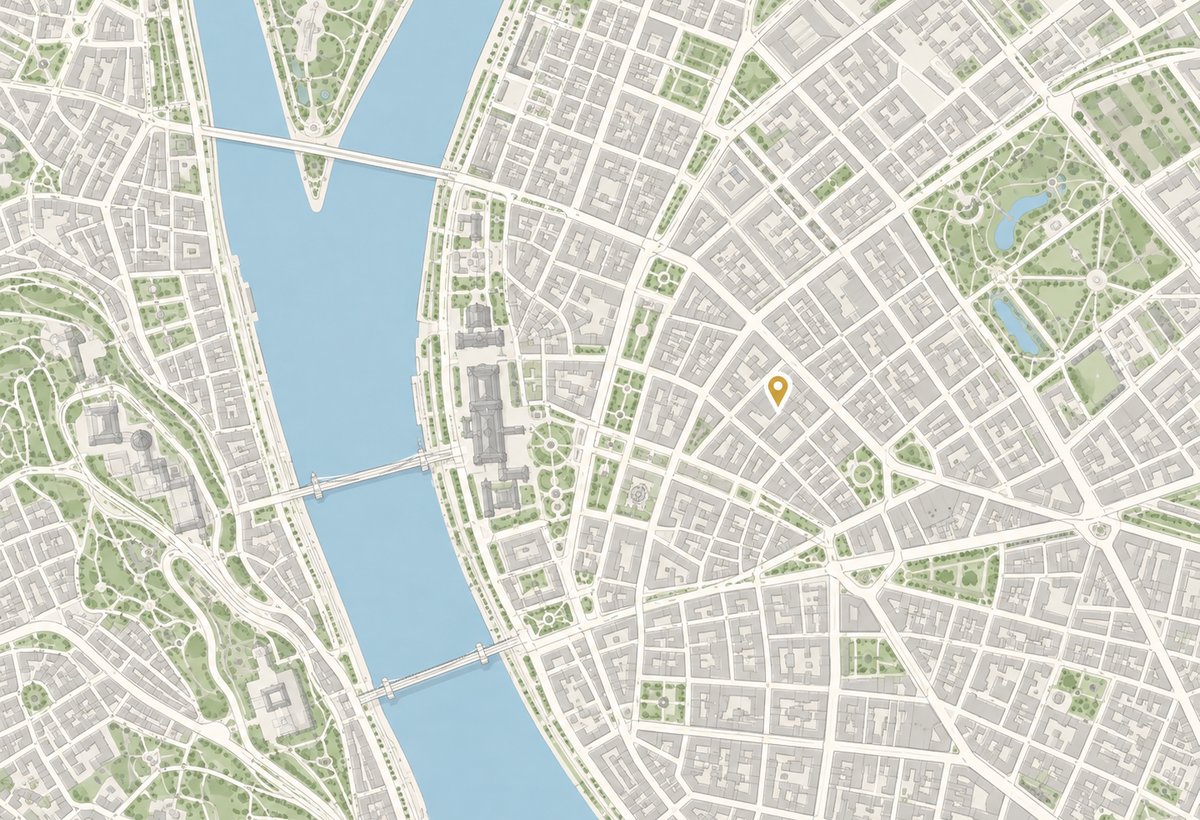 Budapest belvárosának stilizált térképe – tájékoztató illusztráció