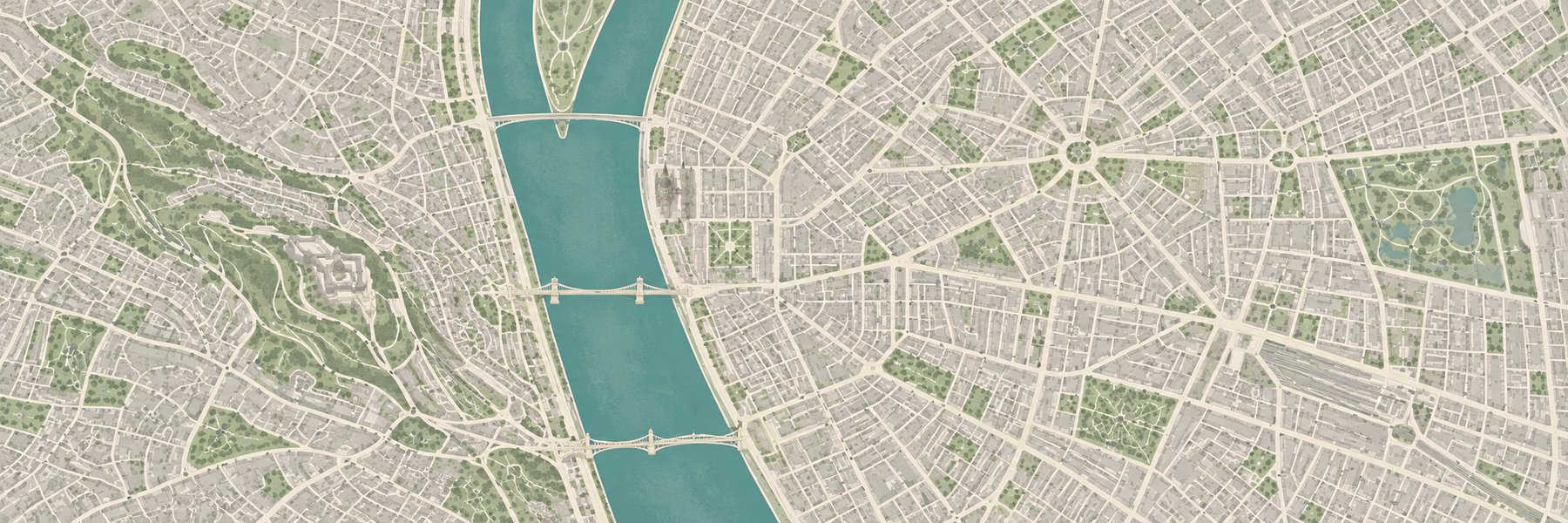Budapest stilizált térképe a Dunával – illusztráció, nem irodacím
