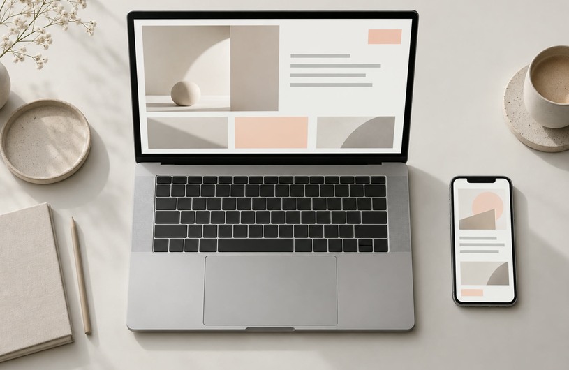 Reszponzív weboldalterv laptopon és mobiltelefonon
