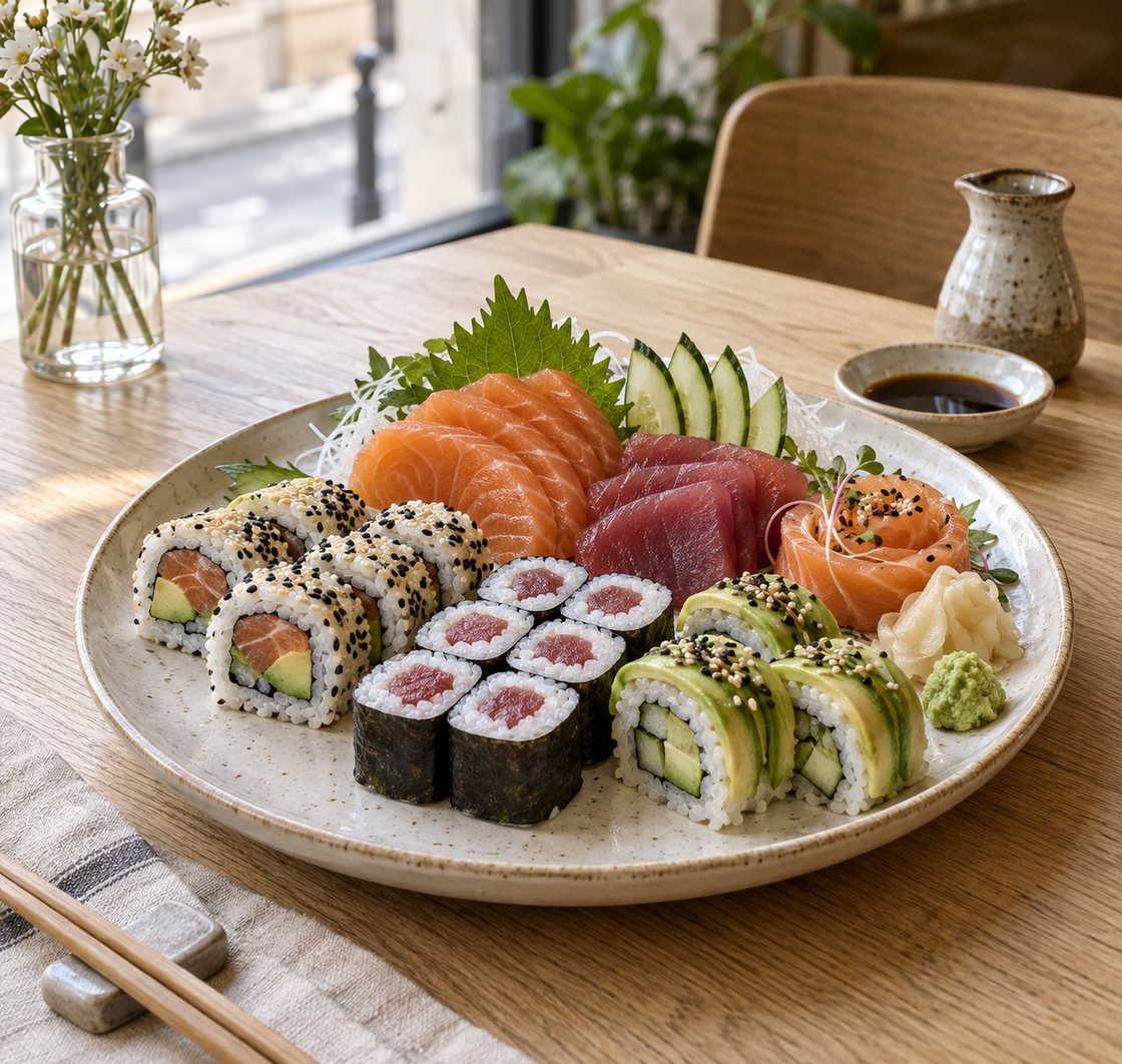 Válogatott sushi és szasimi tál