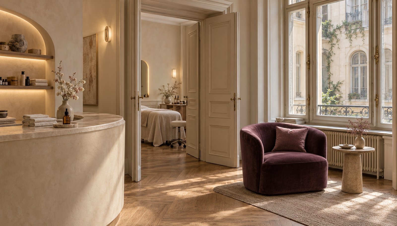 Budapesti szépségszalon világos belső tere