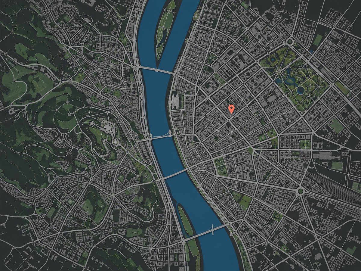 Budapest sematikus térképillusztrációja a Dunával