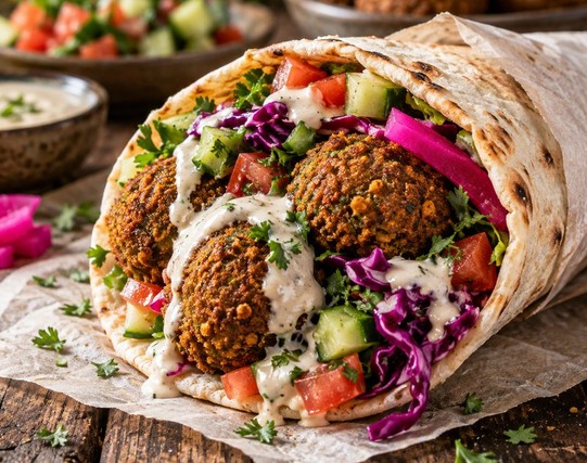Friss zöldséges falafeltekercs